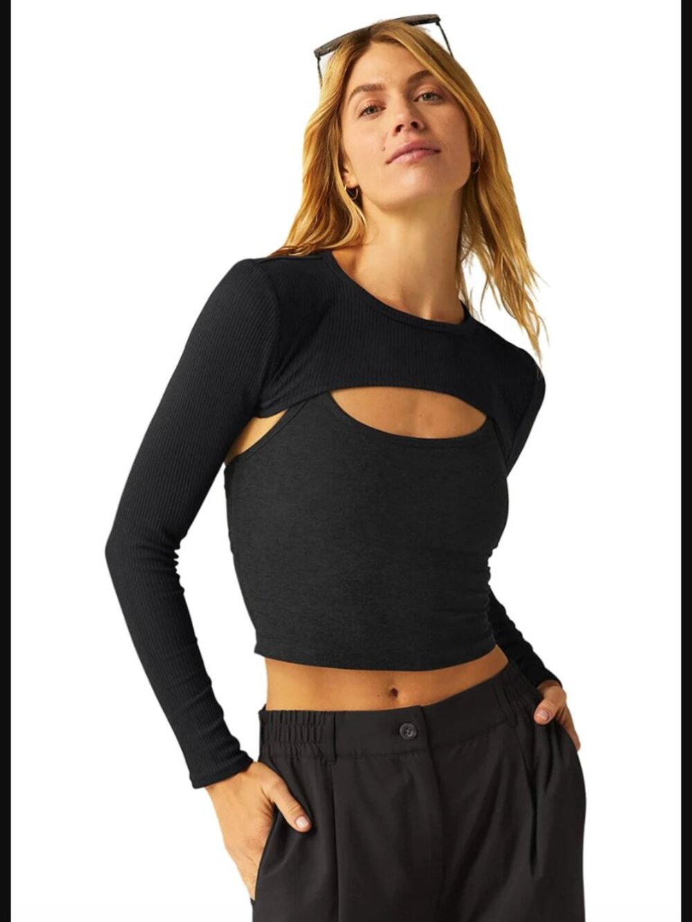 BEYOND YOGA NEW BLACK FORMATION SHRUG CROP TOP XS